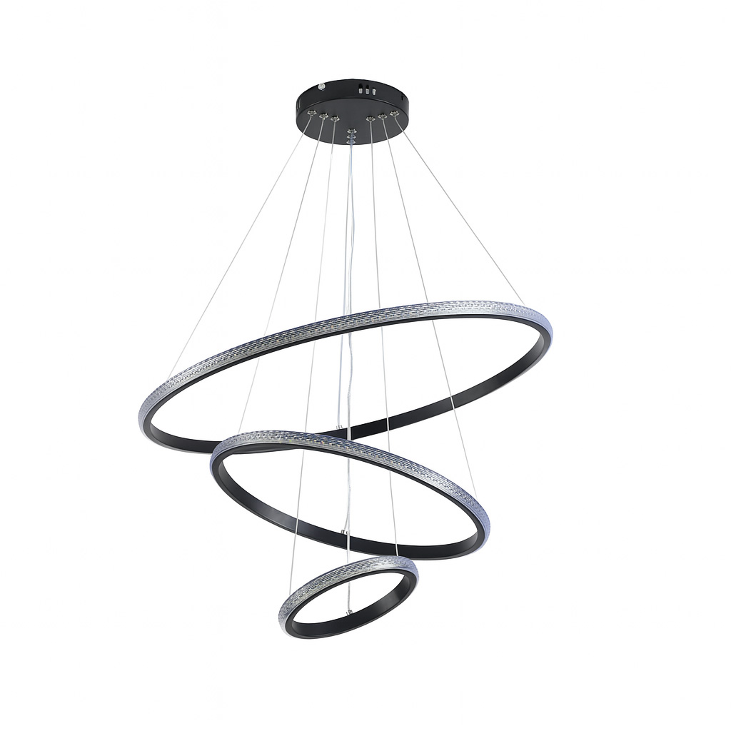 Lustre suspendu 3 cercles 68W noir avec tÃ©lÃ©commande incluse V636-BLACK